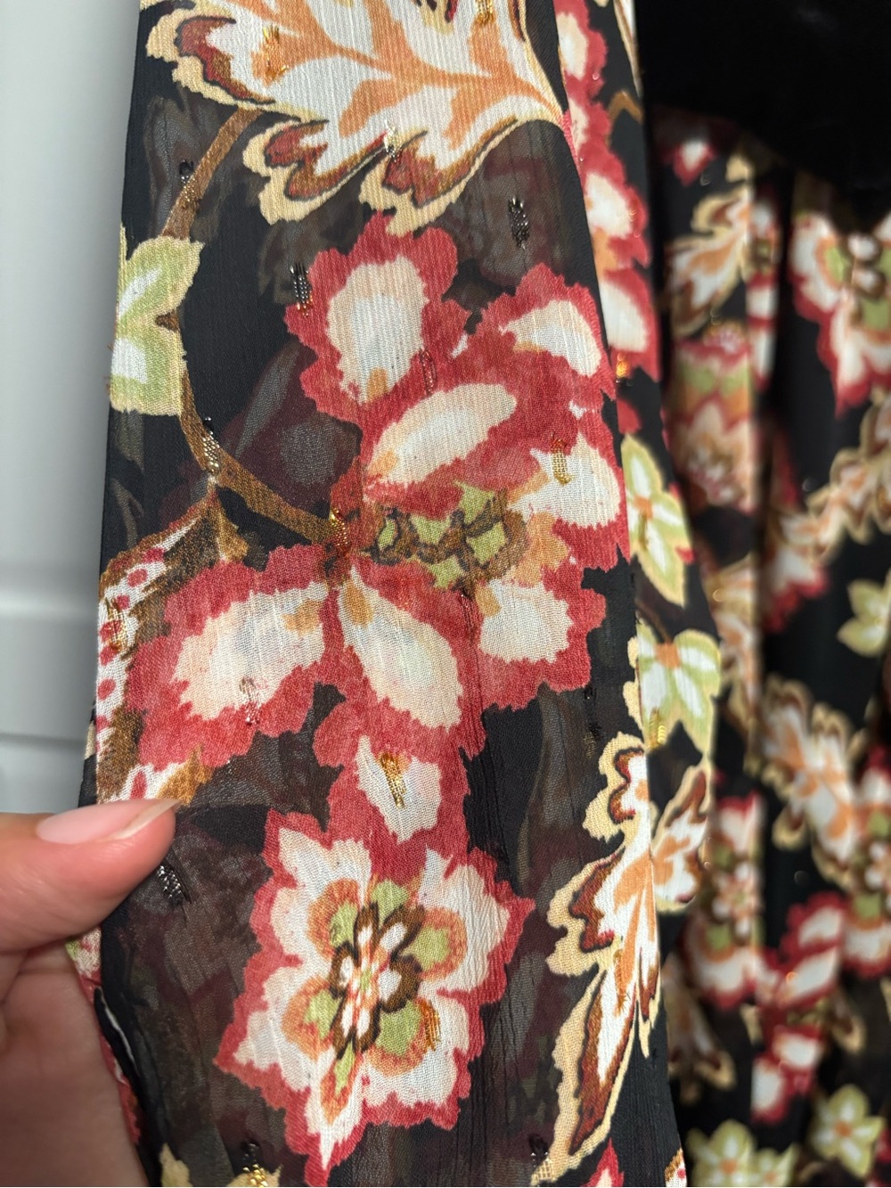 Zara Floral Velvet Mini Dress – Sheer Sleeves – Size L - Picture 3 of 4